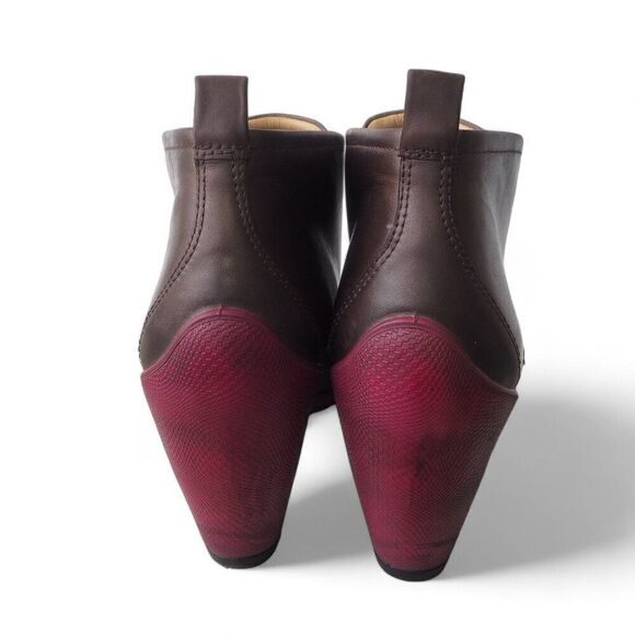 ECCO Sculptured 65" Leather Ankle Booties Brown / Burgundy Heel Women's 10-10.5 - Picture 5 of 11